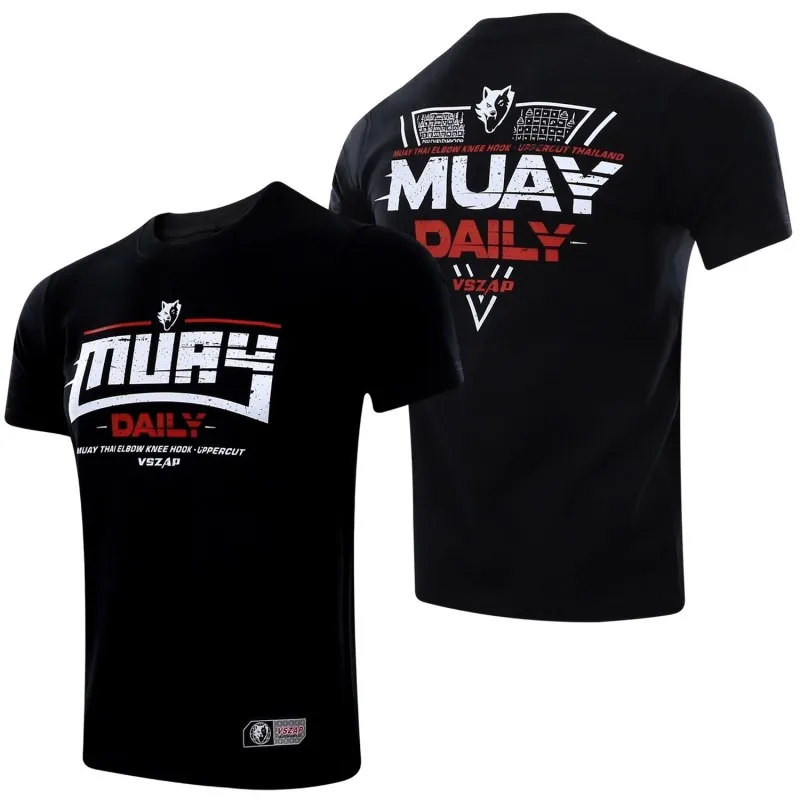 VSZAP Rash Guard Short Sleeve MMA T Shirt Men Women Muay Thai Daily Shirts Kickboxing Jersey Sanda Fight Boxing Clothing