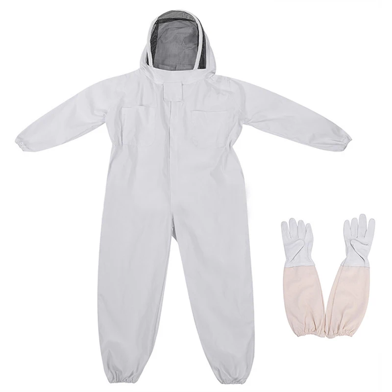 Full Body Beekeeping Suit Cloth Jumpsuit Veil Hood Gloves Hat Jaket Suit Beekeeping Protective Suit Beekeeper Suit Equipment