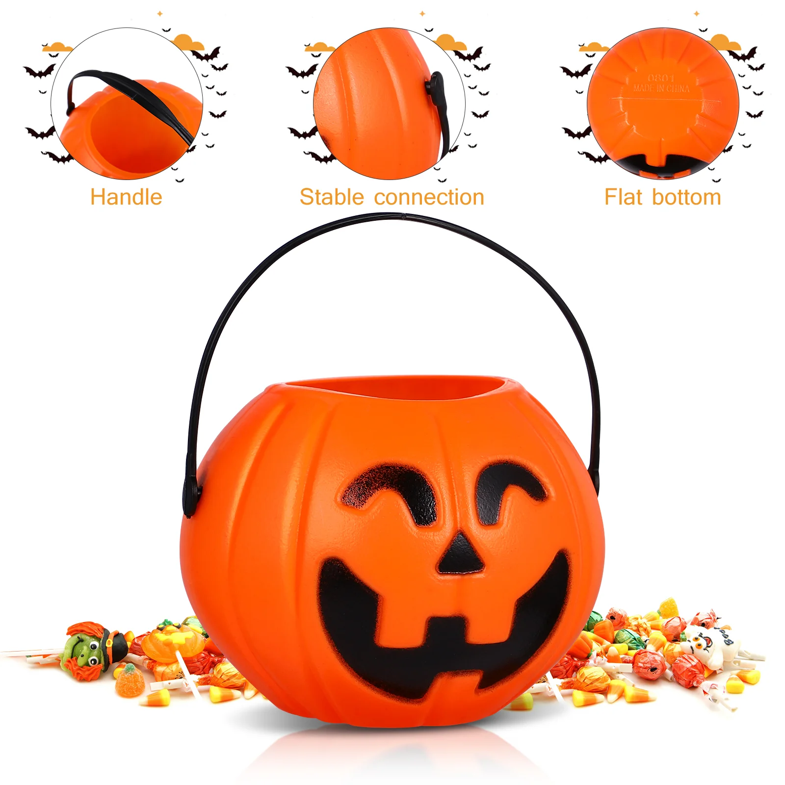 Pumpkin Bucket Halloween Candy Holder Decorations Autumn Bulk Sweets Small Round