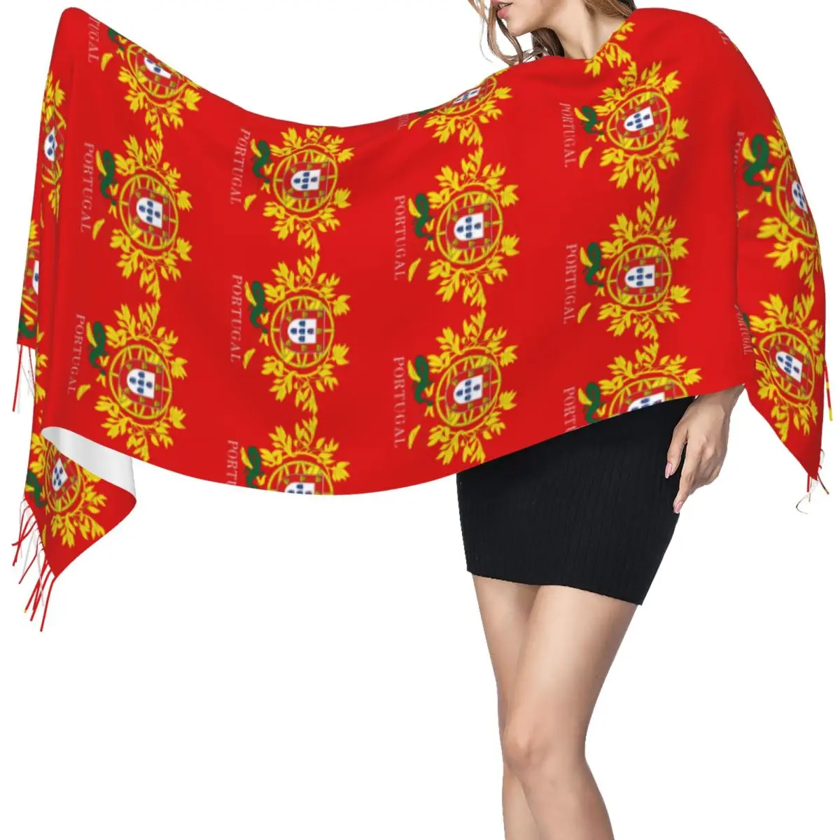 

Шарф с флагом Португалии, шарфы с кисточками, женские мягкие теплые шали и накидки, большая осенне-зимняя шаль