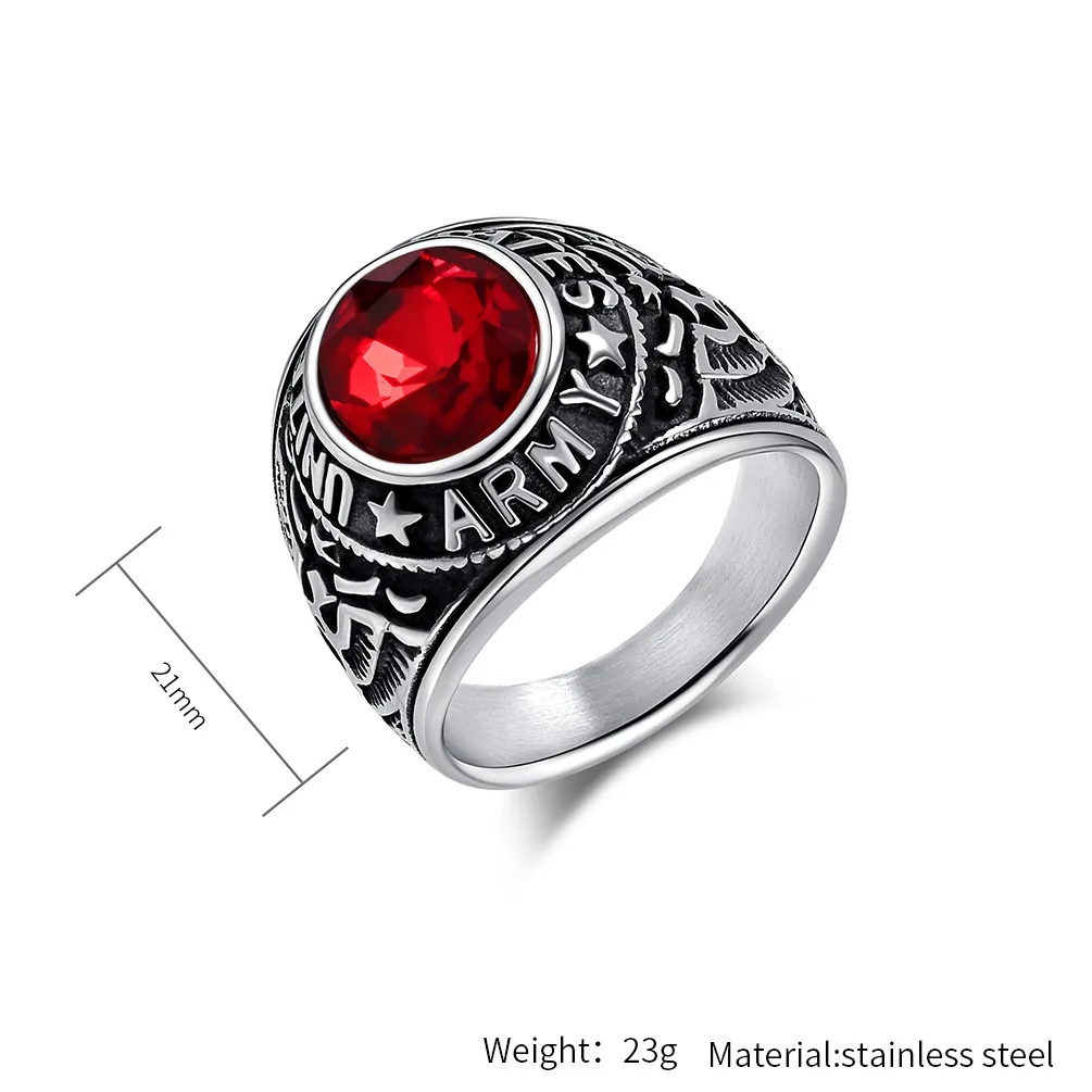 Punk Hip Hop US Army Navy Air Corps Stainless Steel Eagle Ring Men's Fashion Vintage Blue Red Stone Ring Jewelry Gift Wholesale - view 2