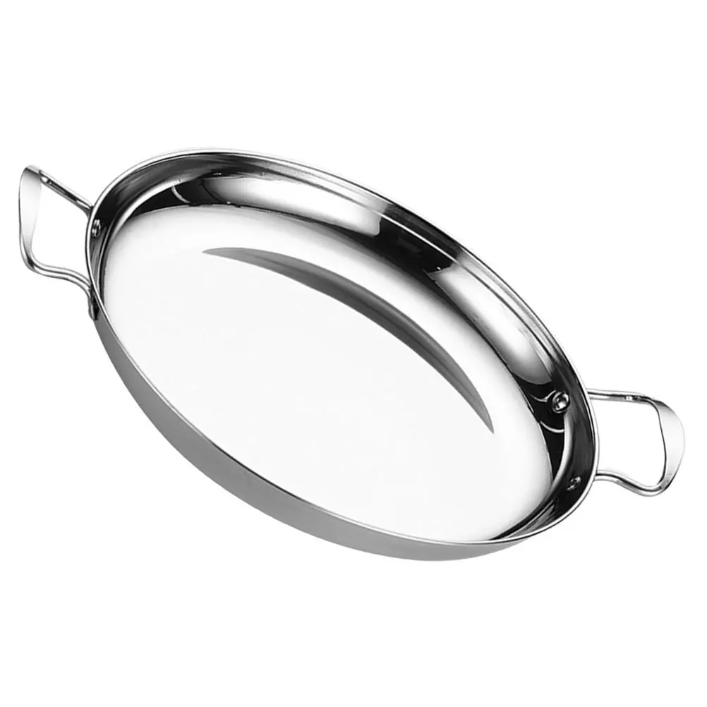 

Stainless Steel Korean Flat Bottom Pot Double Handle Cooking Pan Seafood Ramen Noodle Household Kitchenware Stainless Steel Pan