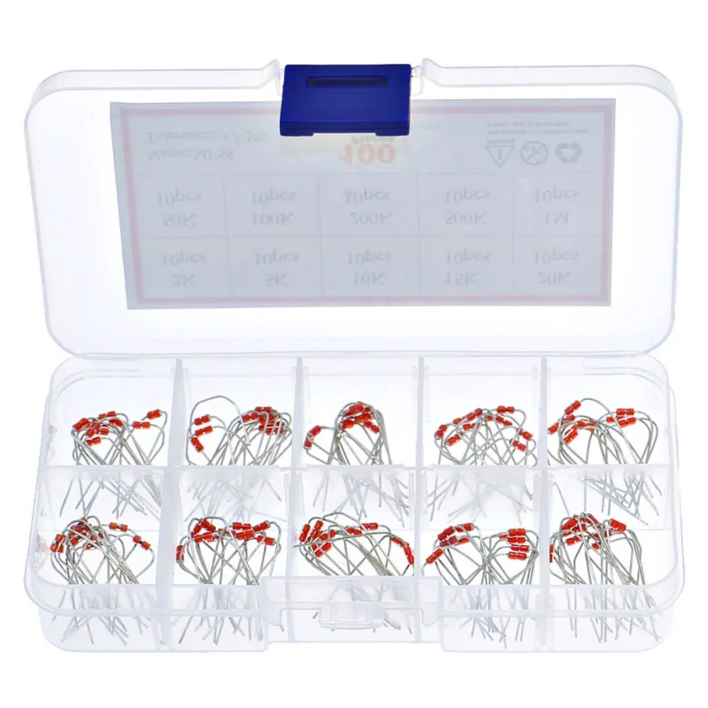 100pcs 10values MF58 NTC Thermistor Resistor Assorted Kit 2K 5K 10K 15K 20K 50K 100K 200K 500K 1M Temperature Sensor +/-5% 3950B