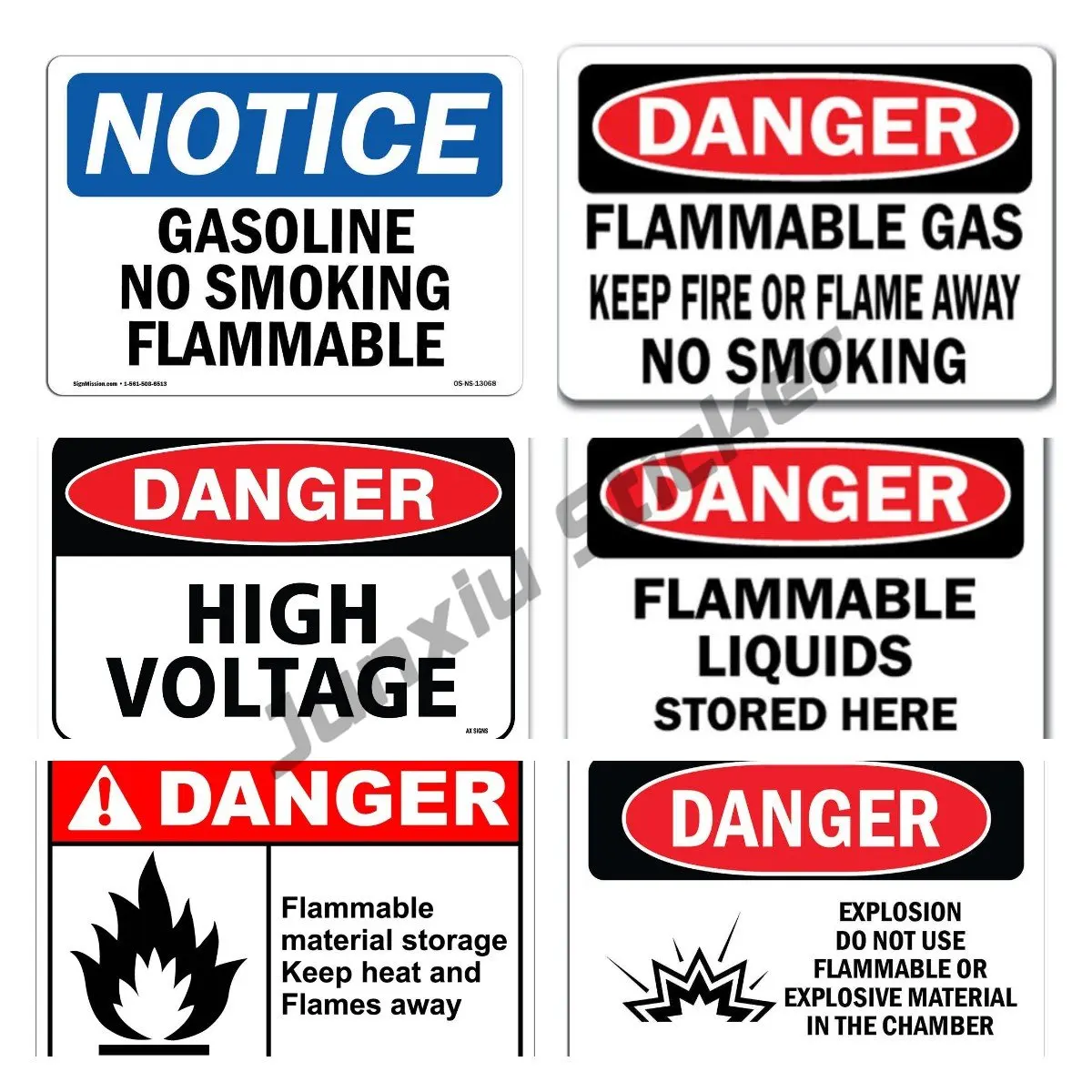 Danger Flammable Material No Smoking or Open Flames Sign Self Adhesive Vinyl Sticker Decal Indoor/Outdoor Water Proof with Gloss