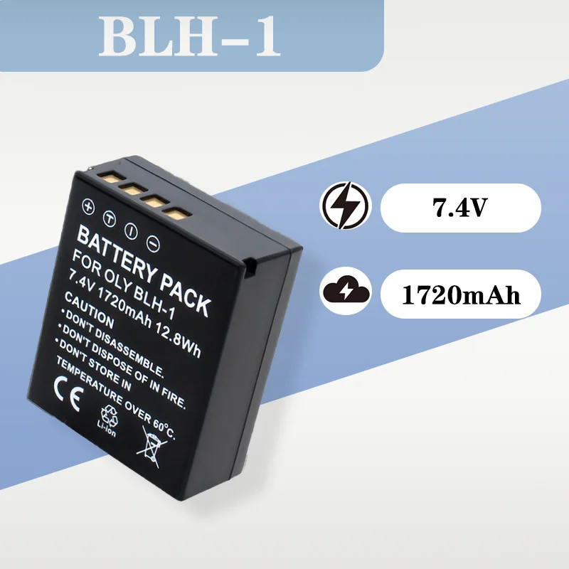 1720mAh High - Capacity BLH-1 Battery 7.4V Fully Decoded for Olympus E-M1 Mark II and OM-D EM1X