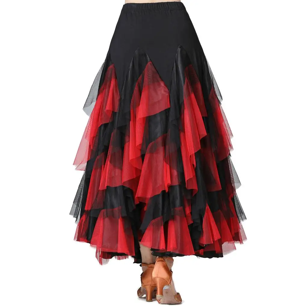 Elegant Latin Dance Dress Patchwork Mesh Tango Skirt Ballroom Outfit for Waltz Competition and Modern Dancing
