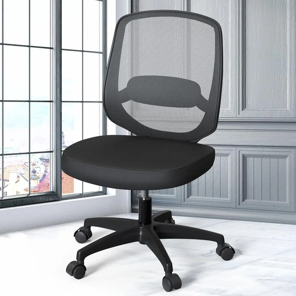 

ArmlSmall Desk Oice Chair No Arms with Height Adjustable Lumbar Support and Wheels or Small Spaces
