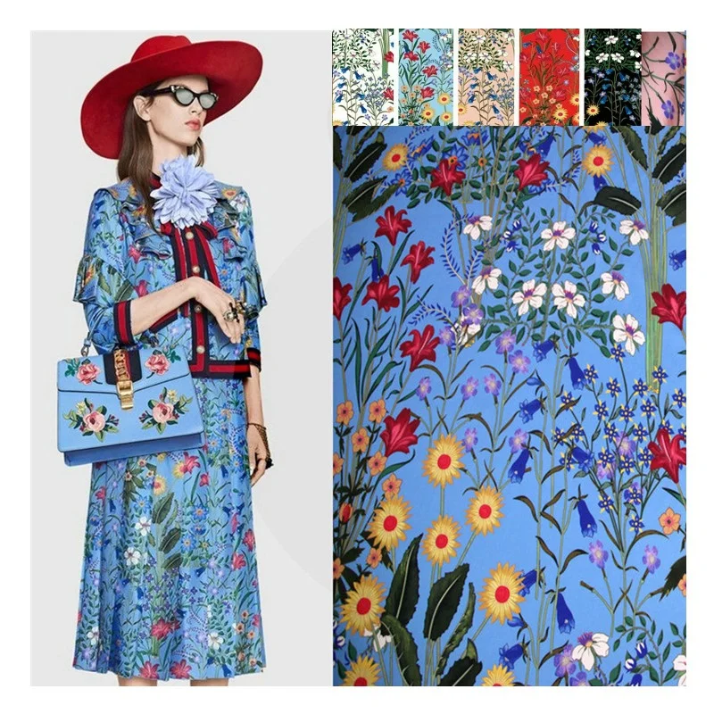 By Meter Italian Brand Pattern Printed Fabric High Quality Women Skirt Fashion Dress Scarf Polyester Material DIY Fabric Cloth