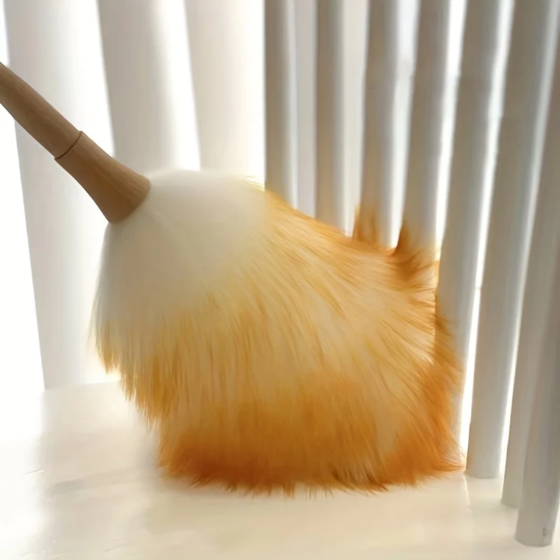 pc, Premium Wool Dust Collector Brush - Ergonomic Wooden Handle, Large Effective Dust Removal Tool, Compact Desktop Broom - Perf