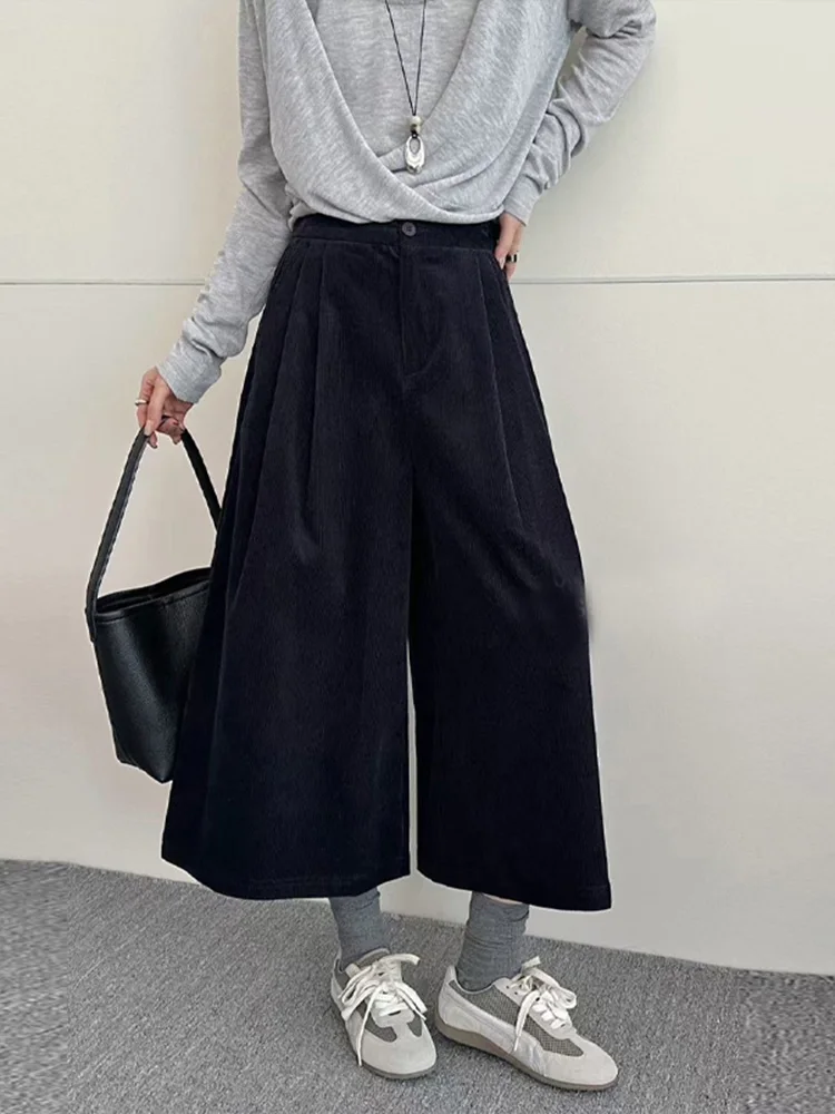 

Осенние новые свободные вельветовые брюки в стиле ретро с восемью дюймов, широкие брюки для женщин, повседневные универсальные однотонные прямые брюки