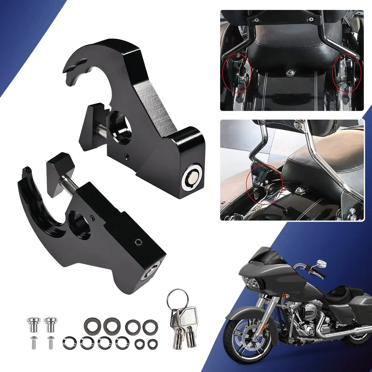 1Pair Luggage Rack Docking Latch Clip W/Keys Sissy Bar Uprights 1984-2024 PARTS For Touring For Softail For Sportster For Dyna