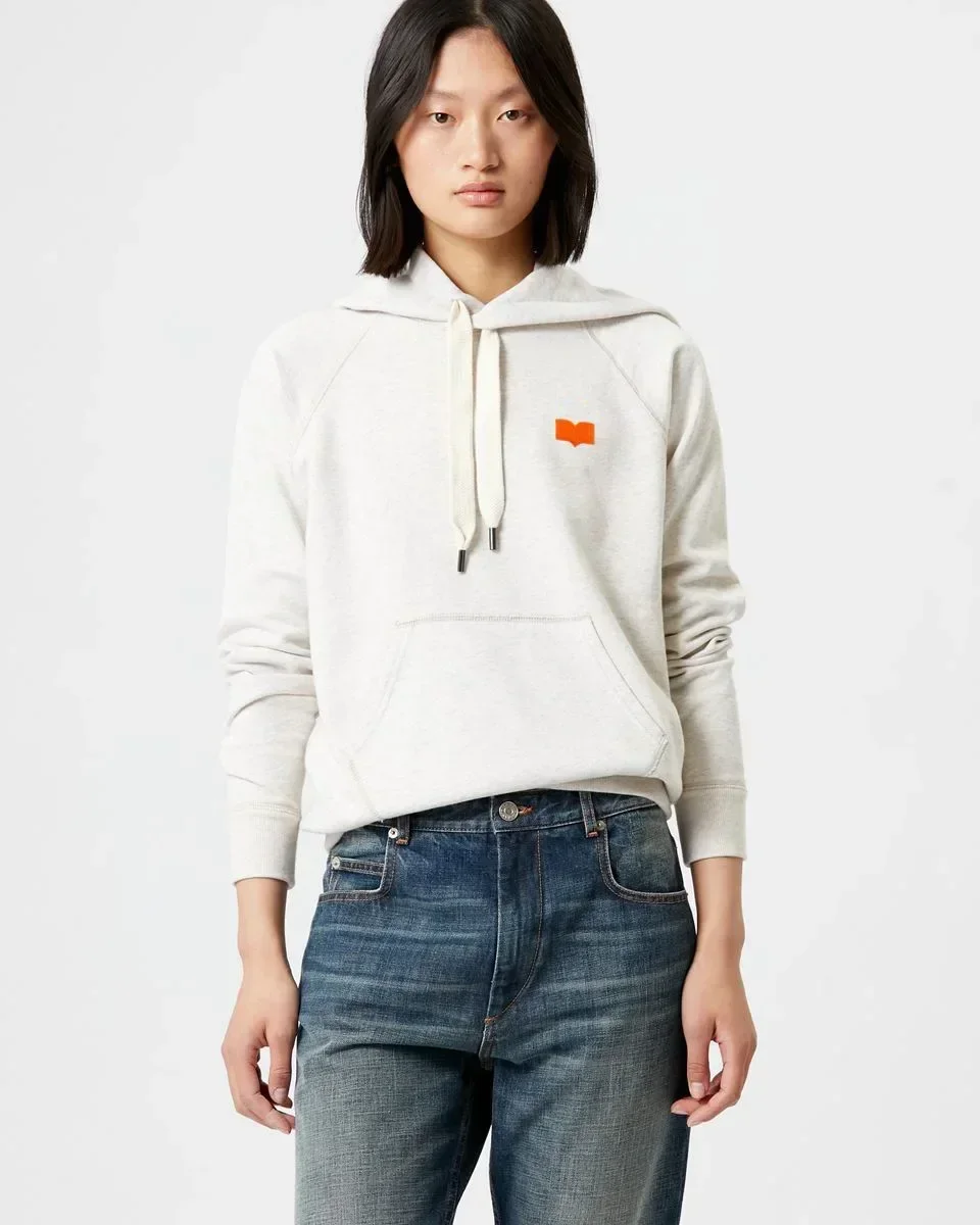 Outono e inverno novo clássico francês pequeno reunindo logotipo impressão com capuz solto algodão feminino manga longa hoodie