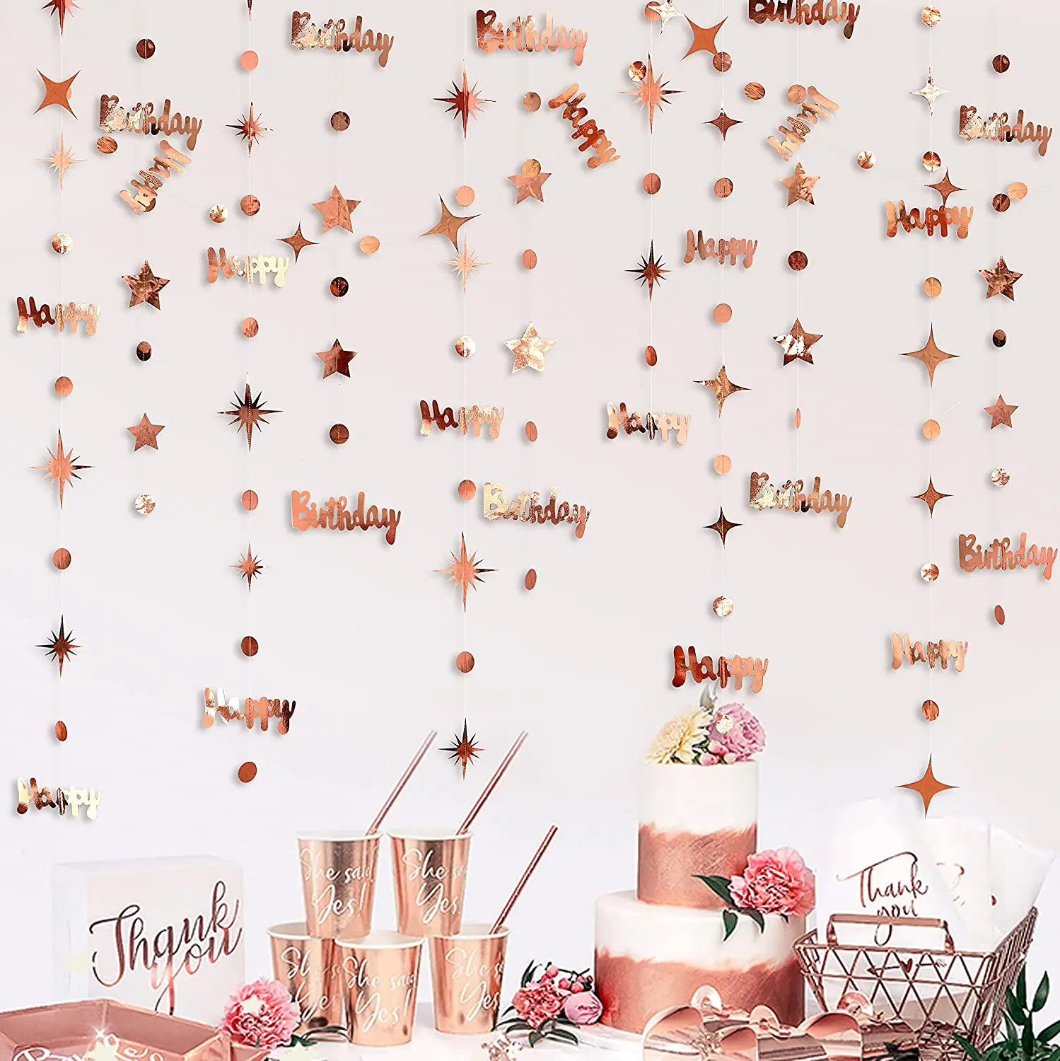 Schillernden Anzahl 16 Papier Sterne Dot Girlande Hängen Bunting für Süße Rose Gold 16th Glücklich 16st Geburtstag Jahrestag Party Decor – Detail 18