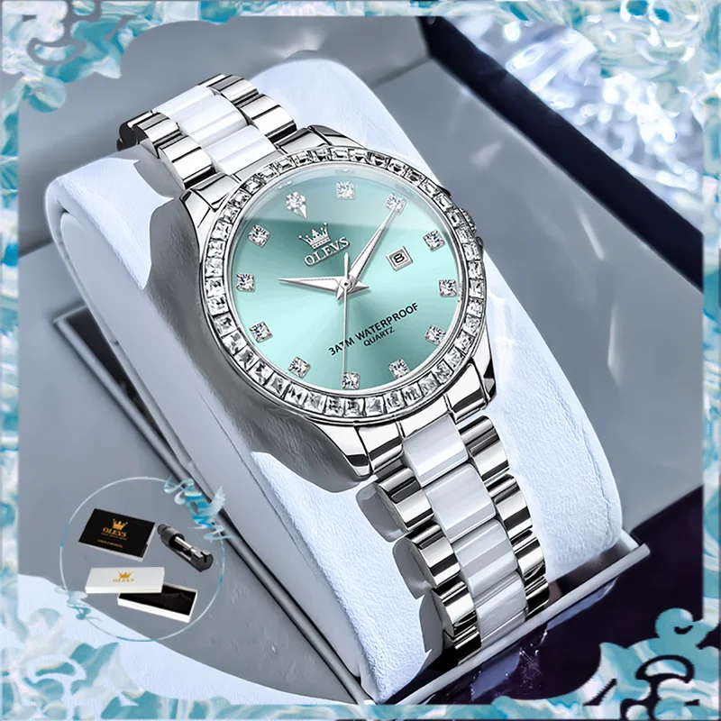 

OLEVS красивые женские часы водонепроницаемые керамические полоски универсальные кварцевые часы для женщин светящиеся синие женские наручные часы бренда