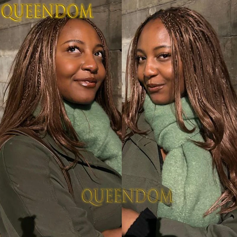 

Синтетический парик с коричневой косой Ombre, 28-дюймовый шелковистый богемный косичка, плетеный парик, полный кружевной парик с косами крючком для чернокожих женщин