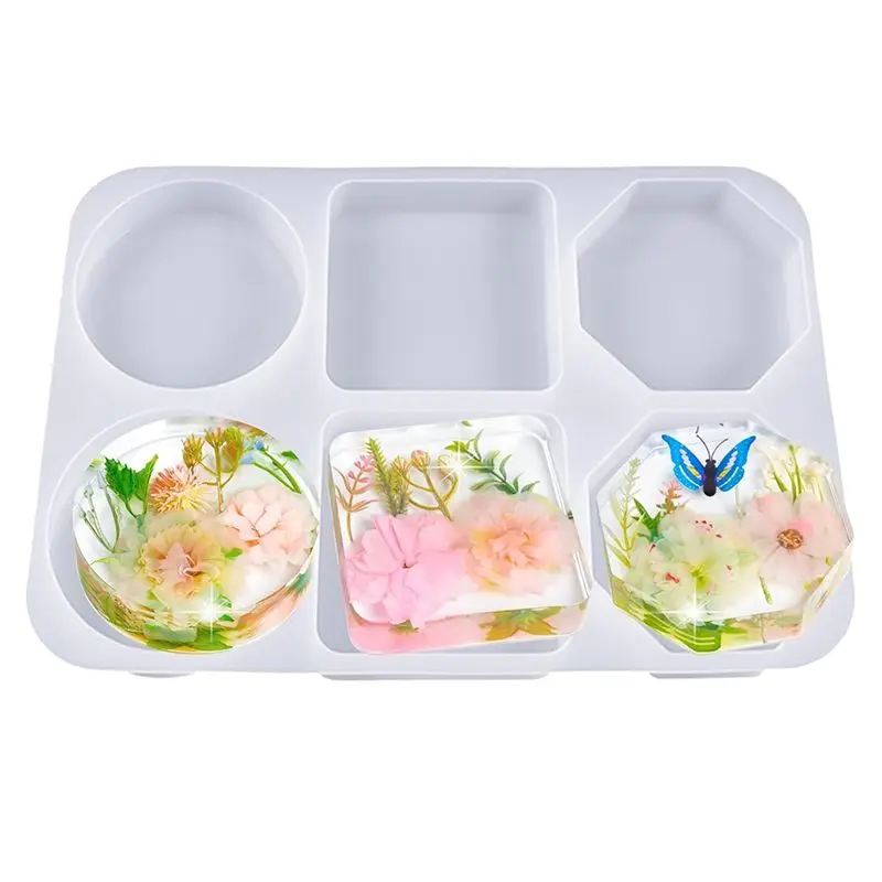 J1UL1N Deep Coaster Resin Mold Silicone Hexagon Heart Shape Square Silicone Mold For Flower Preservation DIY Art