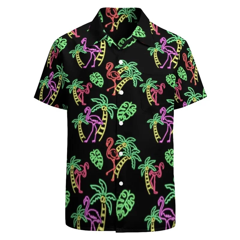Classic 3d Print Palm Ducks Hawaiian Shirt For Men Retro Party Vacation Shirt Short Sleeve Button Up Shirt Street Beach Clothing