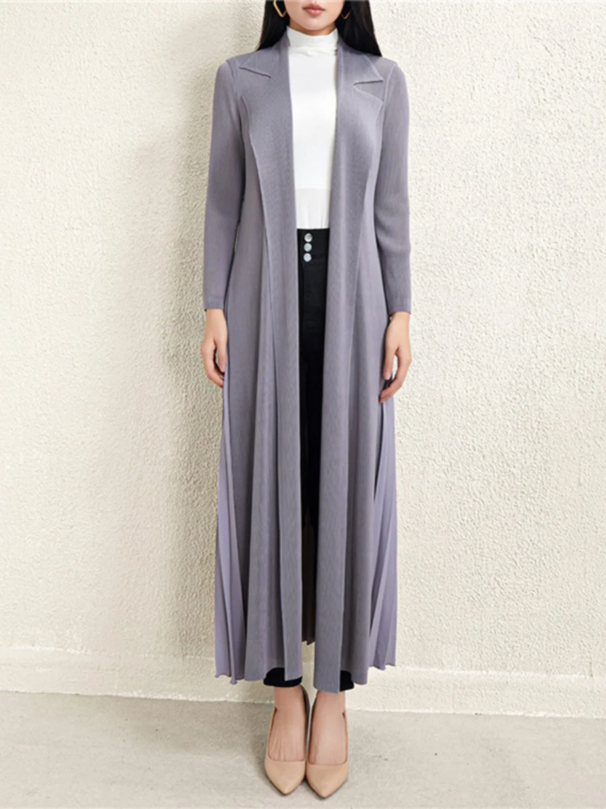 Manteau Long Jaet coupe-vent vêtements d'extérieur Ele plié Sle trajet mince fibre de Polyester Long Sve col de costume printemps 2025