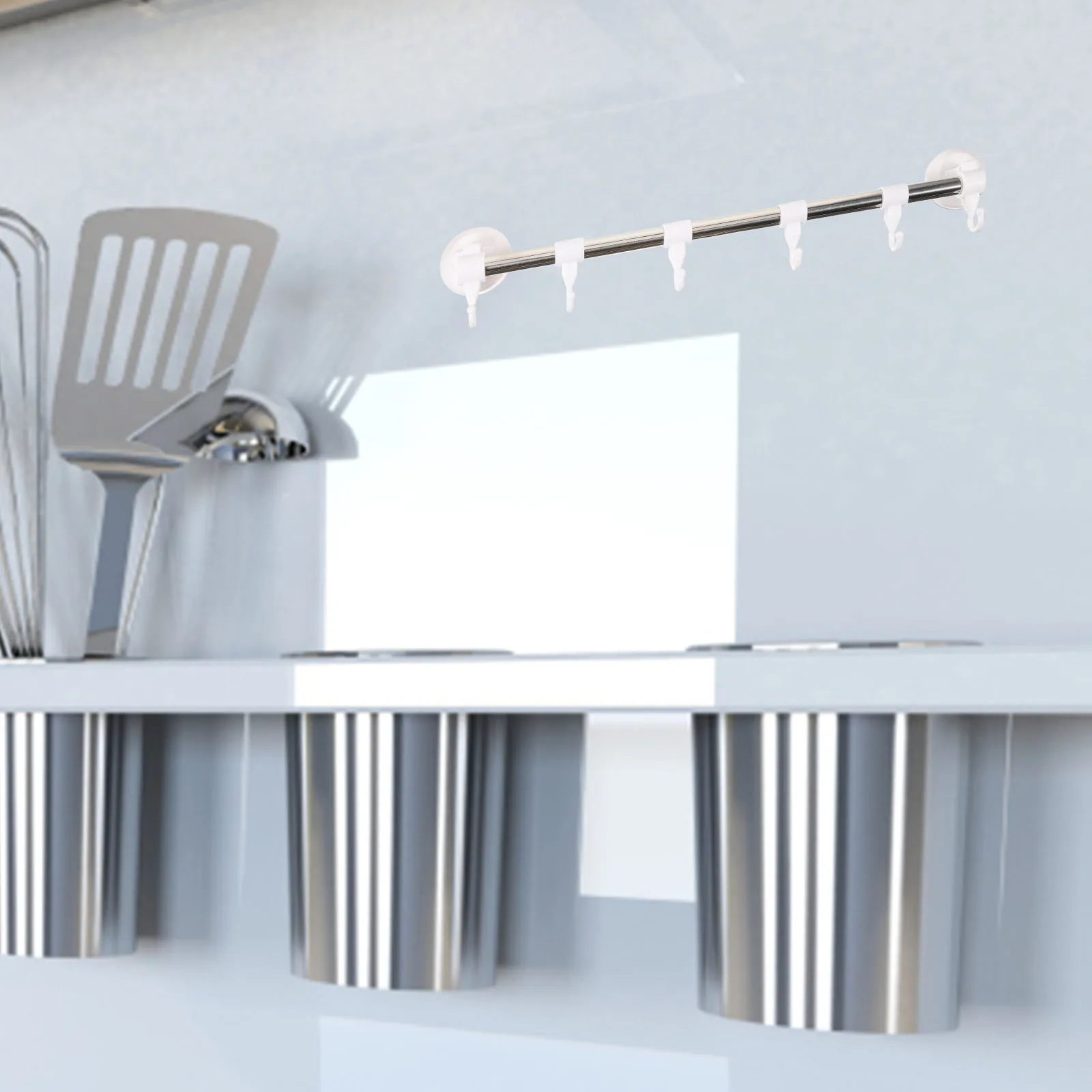 

Suction Cup Towel Mounted Stainless Steel 6 Hooks Durable Lightweight Space Saving Bathroom Kitchen Holder