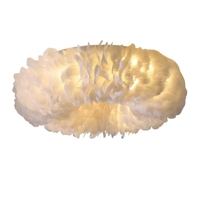 

Nordic feather lamp bedroom modern ins girl room warm Internet celebrity ceiling lamp
