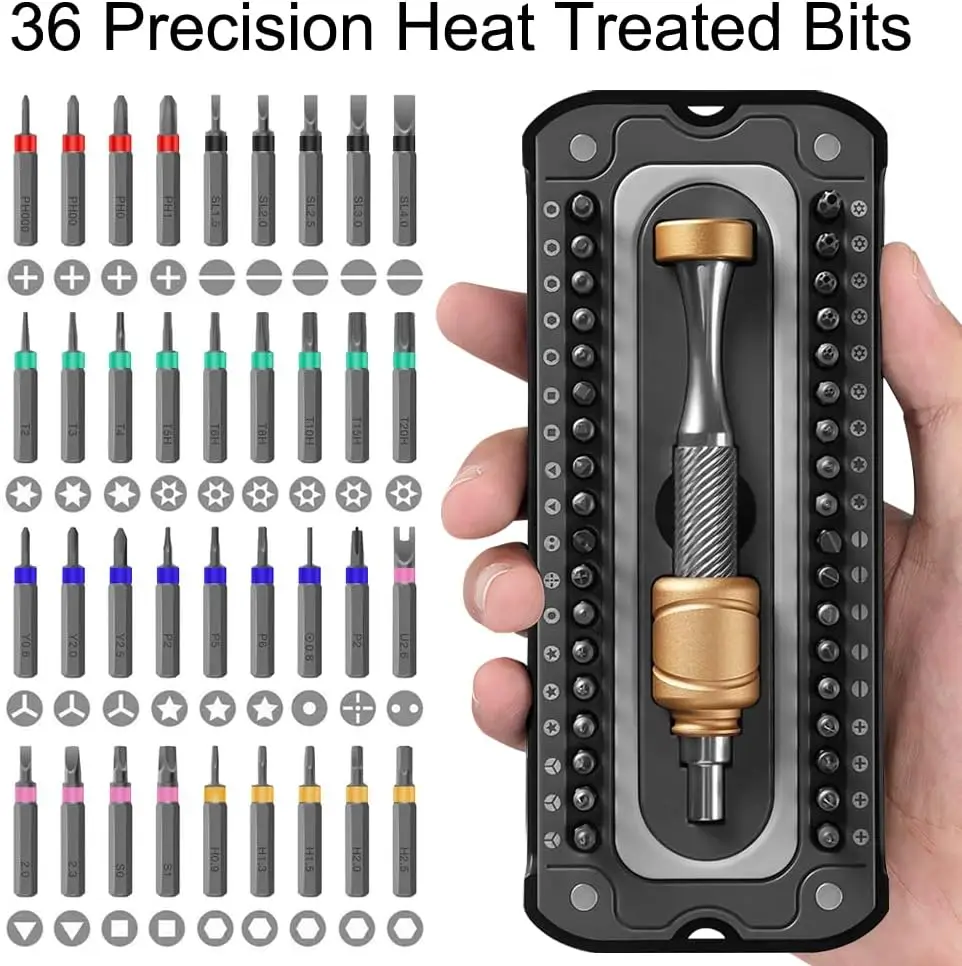 37PCS Precision Screwdriver Kit with Low-Gravity Design Magnetic Driver Handle and Durable S2 Steel Bits for Electronics Repair