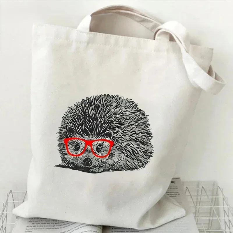 Cartoon Animal Lady Tote Bag Hedgehog Women Shoulder Bags Large Capacity Shopping Shopper Handbag Resuable Girl Canvas Handbags