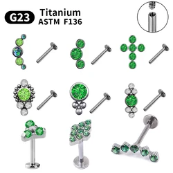 G23 Titanium Sparkly Green CZ Cluster Labret Stud ASTM F136 Titanium Internal Thread Lip Helix Piercing Jewelry Wholesale Bulk