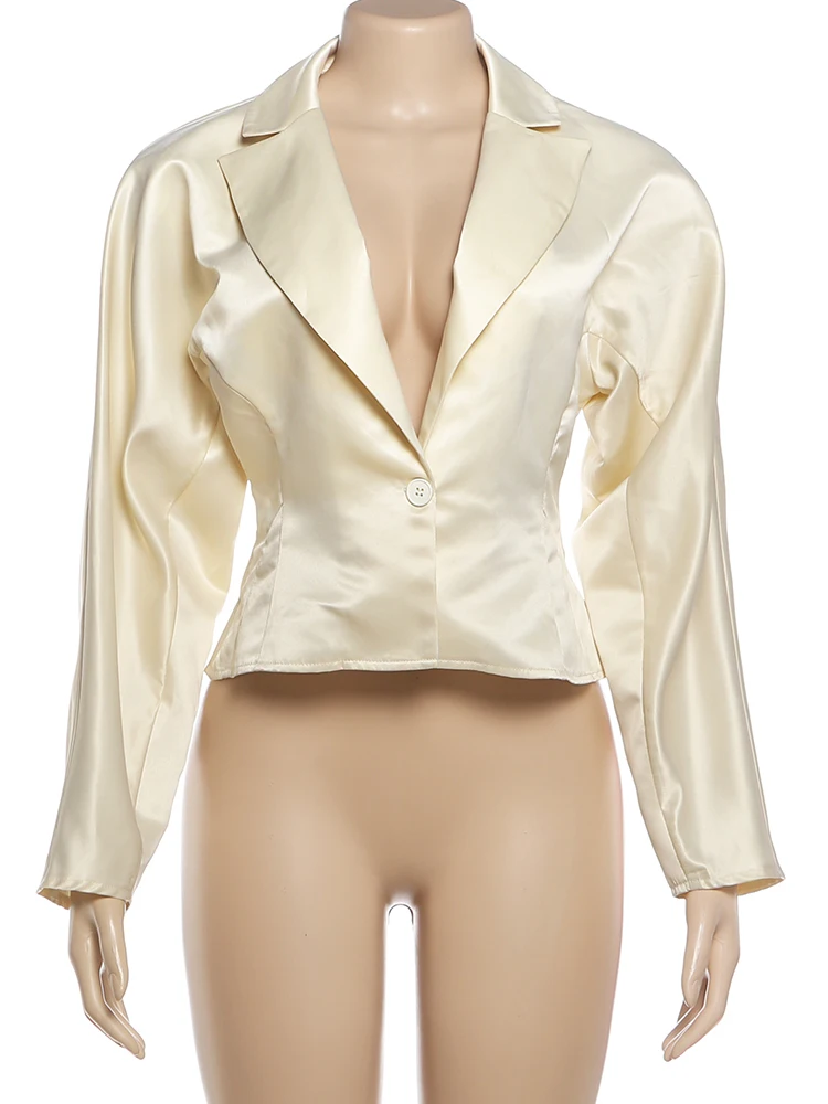 Whatiwear أنيقة التلبيب المحاصيل معاطف النساء مكتب نمط العميق الخامس الرقبة كم كامل زر واحد الصلبة الشارع الخريف الاتجاه وتتسابق #6