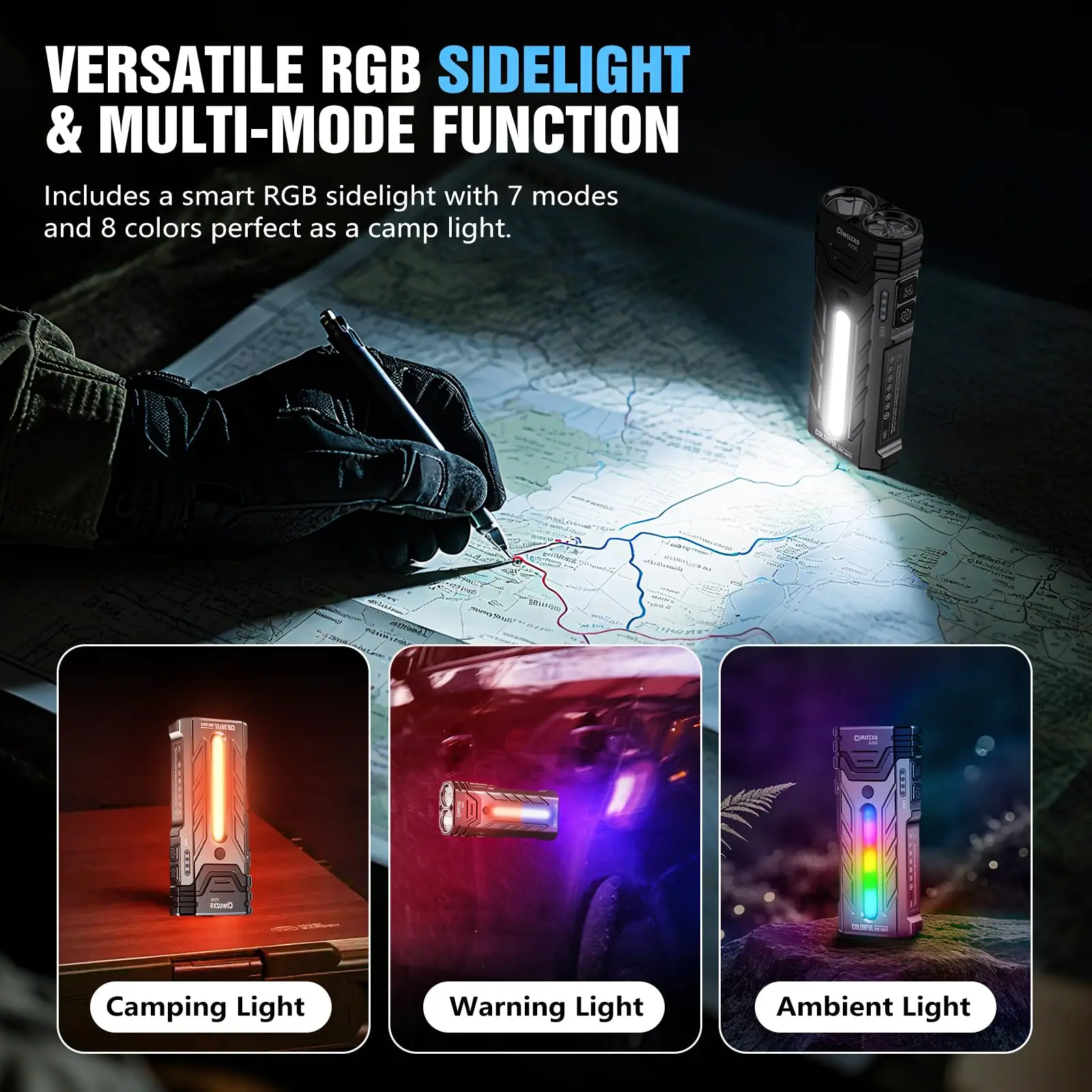 A200 EDC مصباح يدوي مسطح RGB ضوء، 3250 لومن مع أوضاع تكتيكية ومغناطيسية، IP64 ضوء فلاش USB C محمول للتخييم