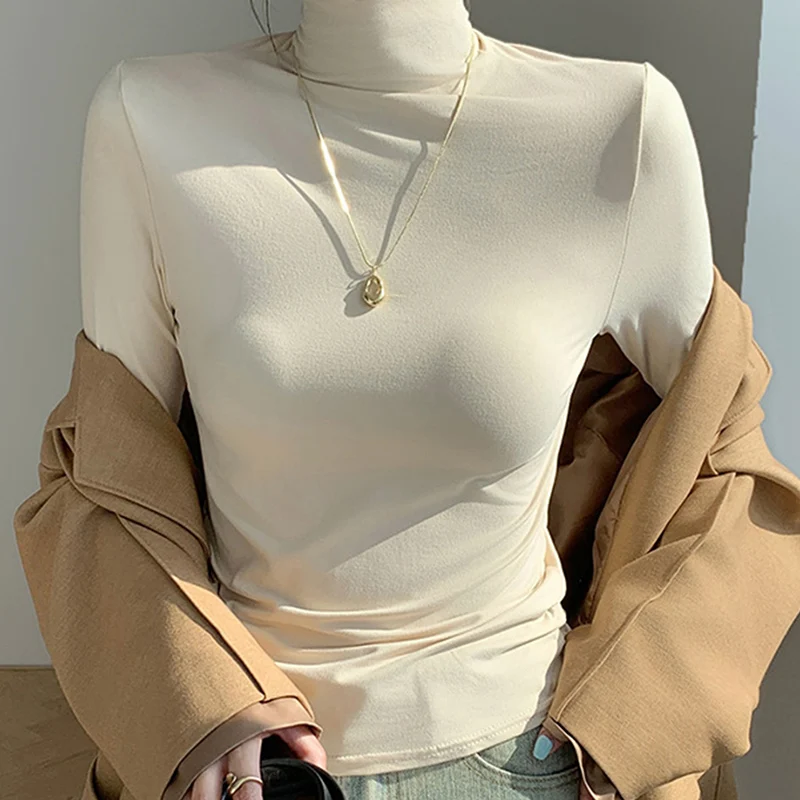 

Basic Half High Collar Solid Color Sweaters Women Daily Commute Stretch Sweaters Autumn Winter O-Neck Innerwear Bottming Shirts