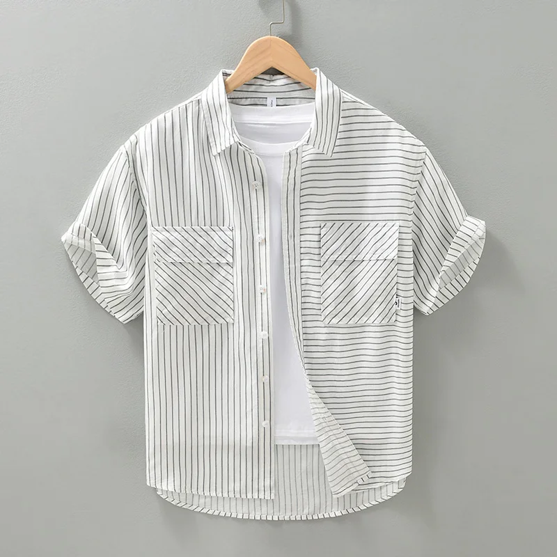 Liesel Casual Shirts for Men Fashion Striped Short Sleeve Shirt Man Large Size Button-up Shirt