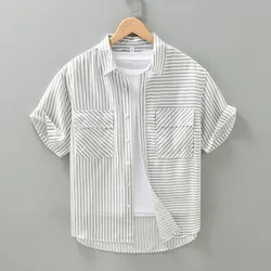 Liesel Casual Shirts for Men Fashion Striped Short Sleeve Shirt Man Large Size Button-up Shirt