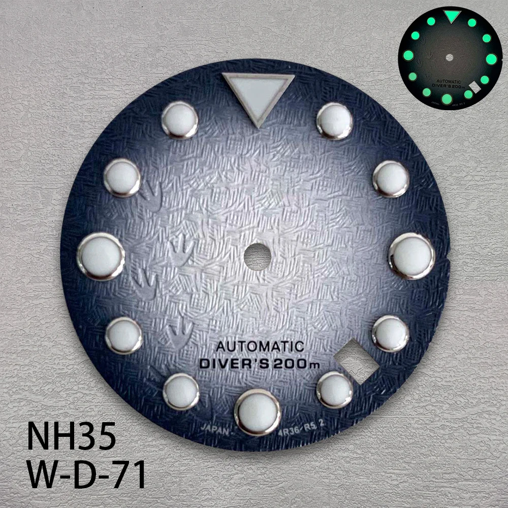 High Quality 28.5mm S Logo NH35 Dial 3D Footprints Dial Fit NH35 Movement C3 Green Luminous SKX007/SUB Dial NH35 Accessories