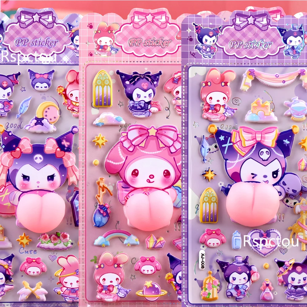 

3D Kawaii Happy Sanrio наклейка на ягодицы Kuromi Melody мультфильм мягкая декомпрессионная наклейка с пузырьками милая наклейка с наградой игрушки