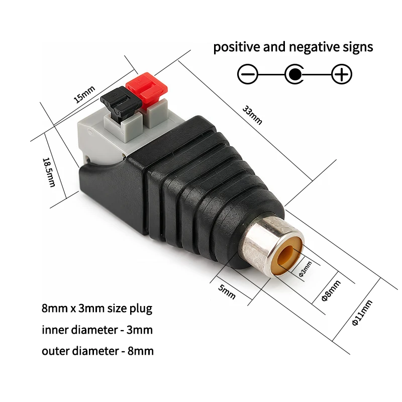 10PCS RCA Male Female Plug Solderless Spring Terminal Connector AV Audio Video Adapter for Speaker Wire CCTV DIY Cable Converter
