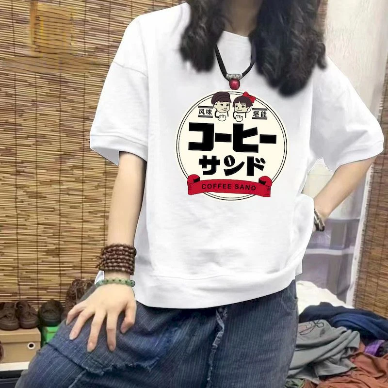 100% Cotton T Shirt Women Ins Print T-shirt Casual Loose Slim Short Sleeve Top 2024 Summer Trend Tshirt Korean Styel Y2k Clothes