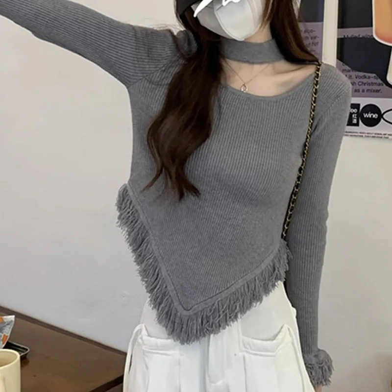 T-shirt slim avec pompon irrégulier pour femme, chemise astronomique, pull licou, document solide, vêtements d'automne et d'hiver