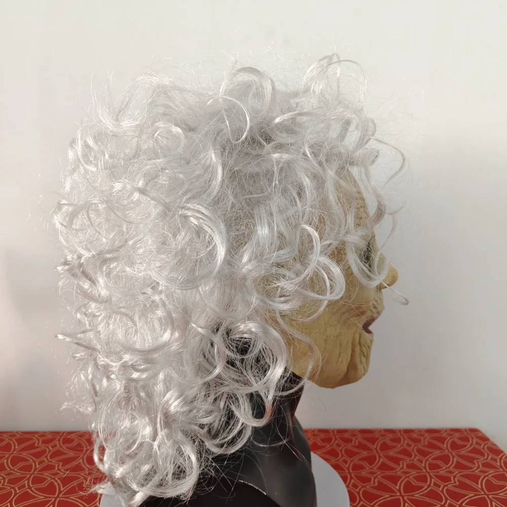 ハロウィン ラテックス ホラー 老婦人マスク ホワイト ショートヘア 面白い 動く口 おばあちゃん フルヘッドマスク いたずら リアルなキャラクターマスク