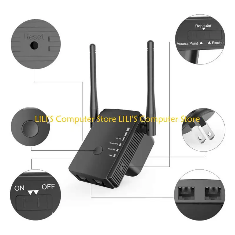 

A52B 2.4GHZ 300Mbps Wifi Extenders Wifi Repeater 2x5dBi External Antenna Through Wall