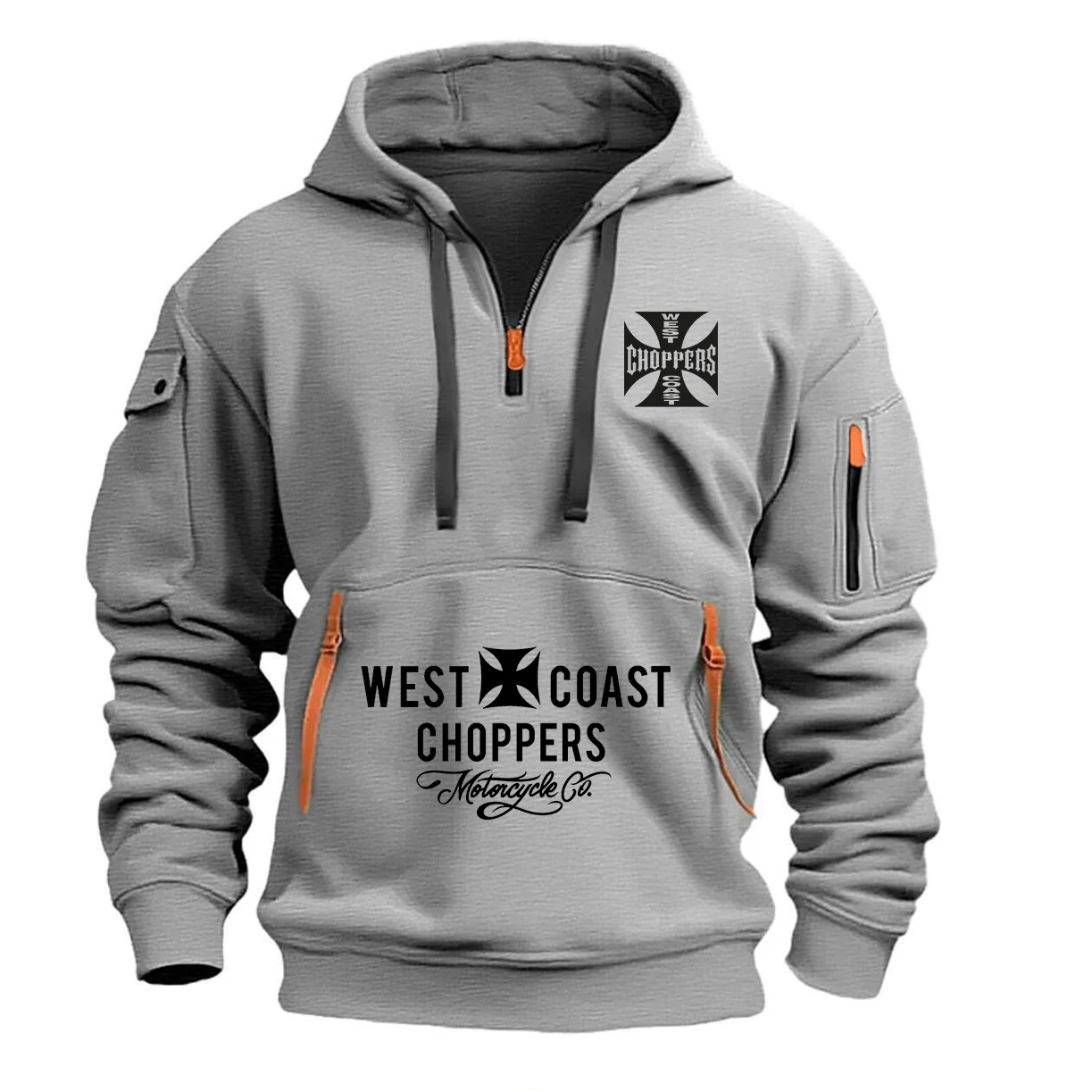 West Coast Iron Cross Choppers Logo Hooded Men\'s Black Fashion Cool Sweatshirt Unisex fashion Fleece Oversized Hoodie Streetwear