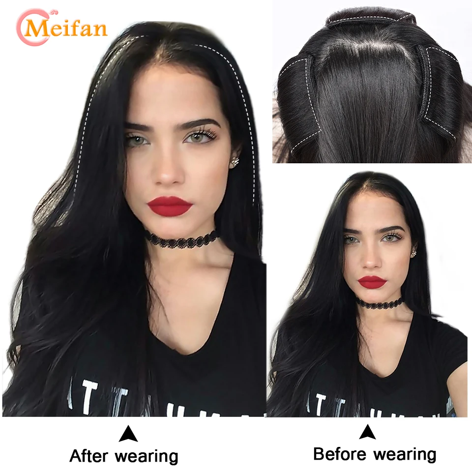 MEIFAN Synthetic Short Straight Patch Hair Pieces Invisible Clip in Hair Extension Fluff Natural Fake Pad Hight Hairpieces