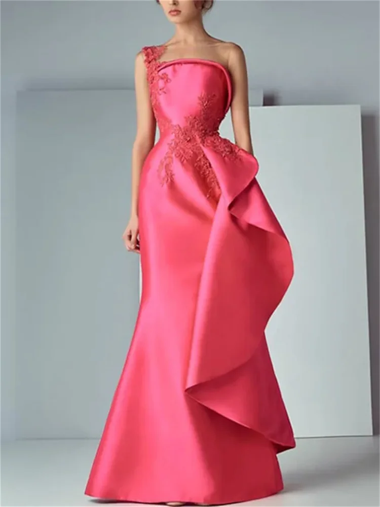 

Mermaid / Trumpet Elegant Floral Engagement Prom Dress Square Collar Sleeveless Backless Floor Length Satin with Appliques 2023