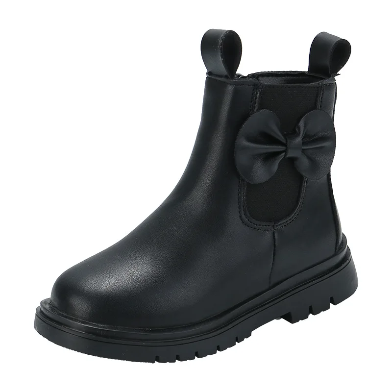 Autumn Winter 2020 New Children Leather Boots For Girls Fashion Bow Waterproof Boots Big Kids Shoes 3 4 5 6 7 8 9 10 11 12 Years