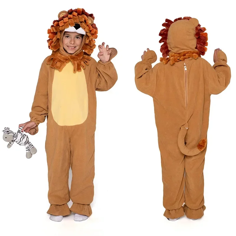 Cartoon Animal King Lion Costume Baby Boys Infant Toddler Winter Plush Pajamas Jumpsuit Onesies Flannel Birthday Fancy Dress