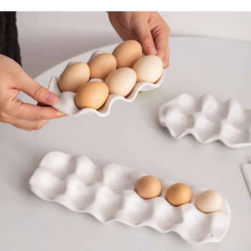 Ceramic Trays Grooved Discs Egg Tray Storage Containers Jewelry Plates Household Desktop Decorative