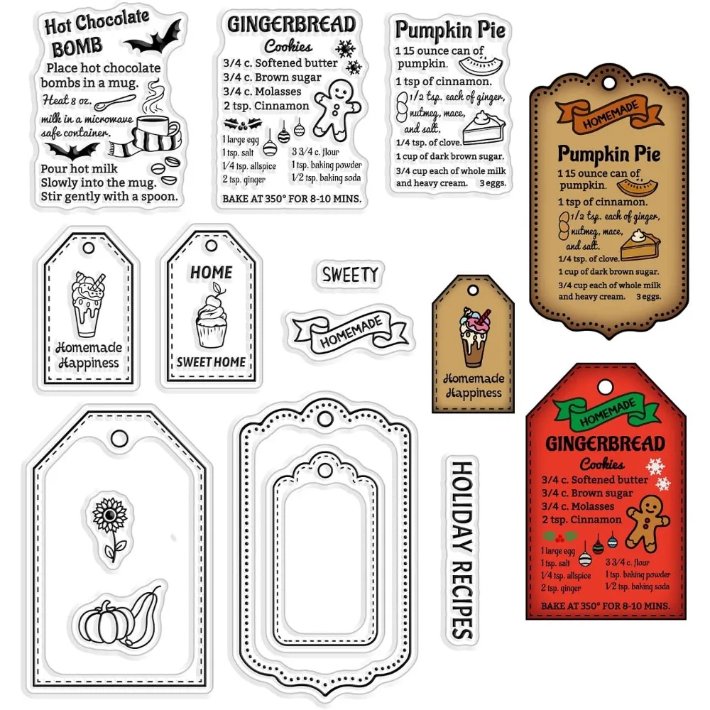 Gingerbread Man Label Clear Rubber Stamps Christmas Bat Pumpkin Recipes Reusable Silicone Transparent Seals for Holiday Xmas