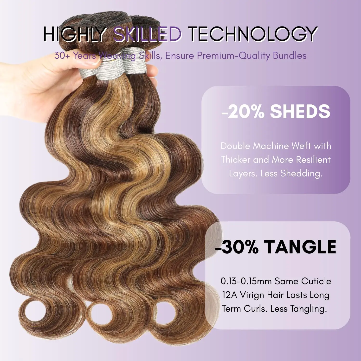 4/27 Bundles Estensioni dei capelli umani dell'onda del corpo Capelli umani brasiliani non trattati grezzi al 100% 30 pollici Colore Evidenzia fasci superiori del tessuto