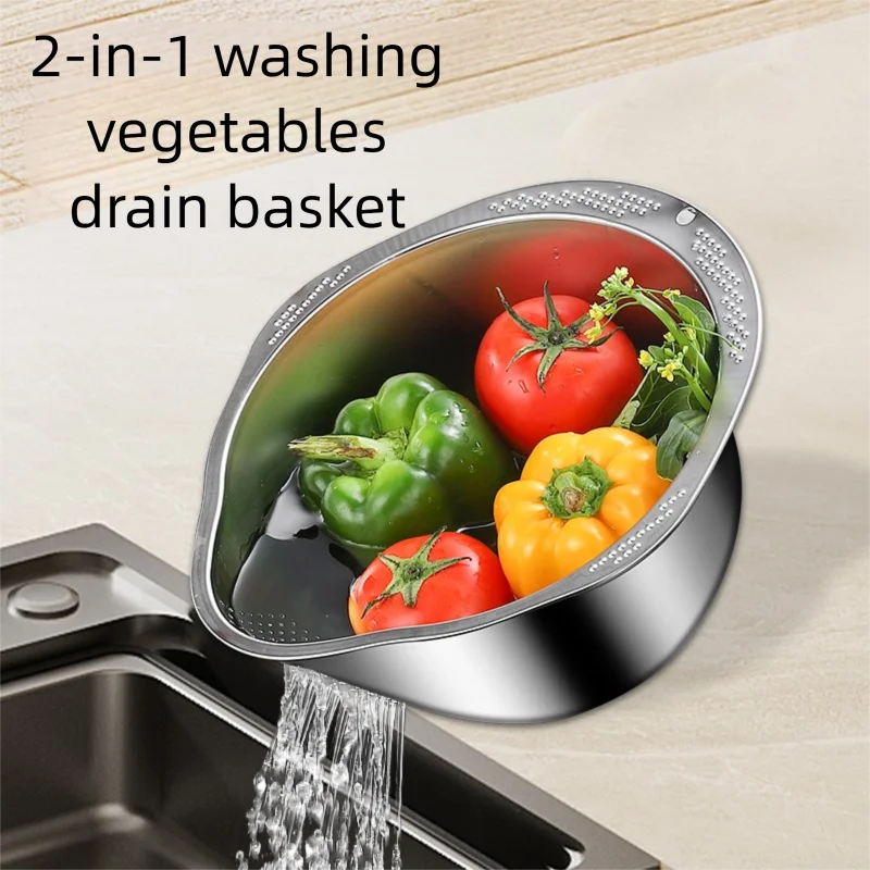 

Rice Washer Strainer Bowl Stainless Steel 304 Rice Washing Bowl Rice Sieve Colander Fruit And Vegetable Strainer Kitchen Tools