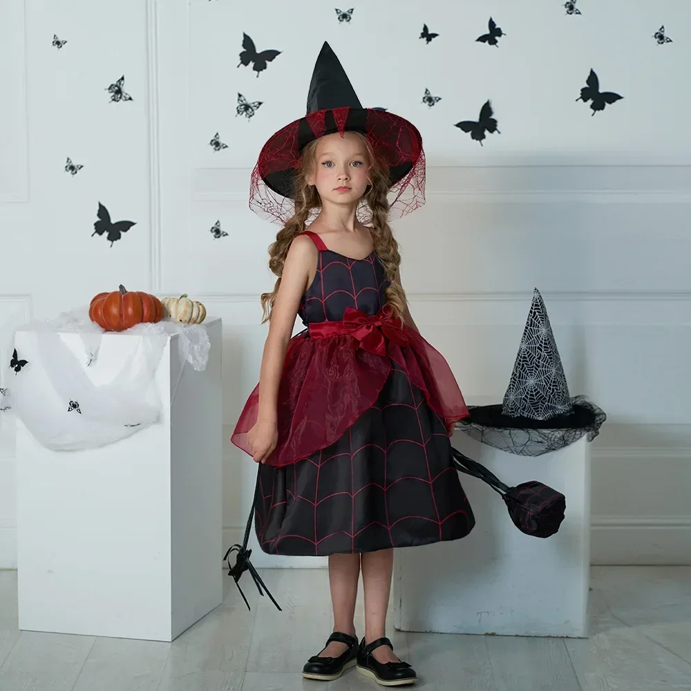 2024 New Halloween Pattern Girls Dress Child Carnival Party Costume Pumpkin Witch Cosplay Princess Dress 3 4 5 6 7 8 9 10 Years