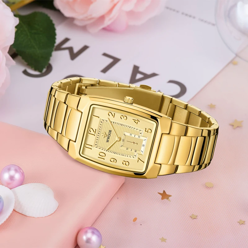 Wwoor Top Brand Gold Women Watches Creative Full Steel Women\'s Bracelet Wrist Ladies Square Waterproof Female Relogio Feminino